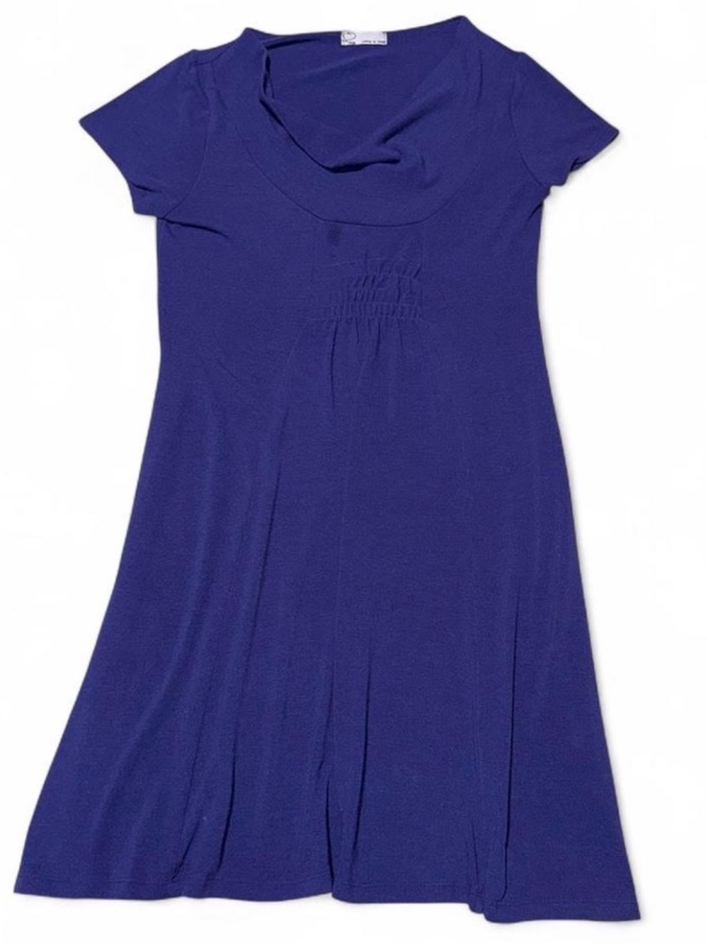 Young At Heart Women's Purple Cowl Neck A-Line Dress Short Sleeve Size L/XL Flaw